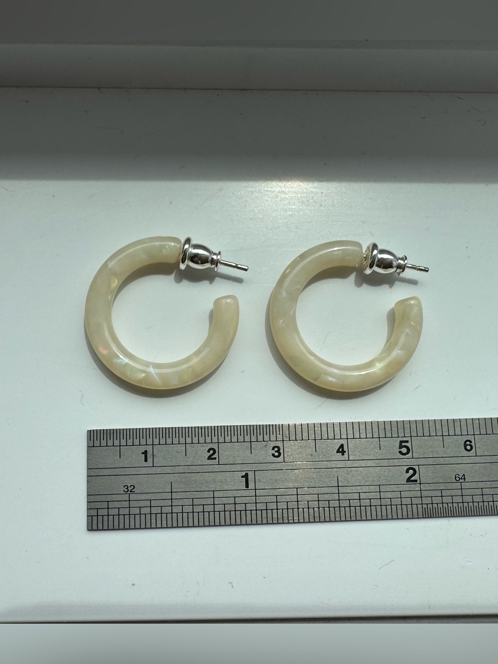 Cream acetate Hoop Earrings with Silver Posts